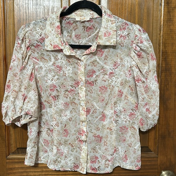 Rare Vintage Eyelet Top Floral with Puff sleeves Size XL - Picture 1 of 5